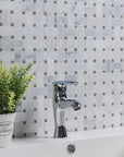 Carrara (Carrera) Venato Marble Mosaic Tile - 1x2" Basketweave Strips with Lady Gray Marble Accent Squares - Polished | TileBuys