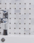 Carrara (Carrera) Venato Marble Mosaic Tile - 1x2" Basketweave Strips with Lady Gray Marble Accent Squares - Polished | TileBuys