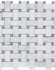 Carrara (Carrera) Venato Marble Mosaic Tile - 1x2" Basketweave Strips with Lady Gray Marble Accent Squares - Polished | TileBuys