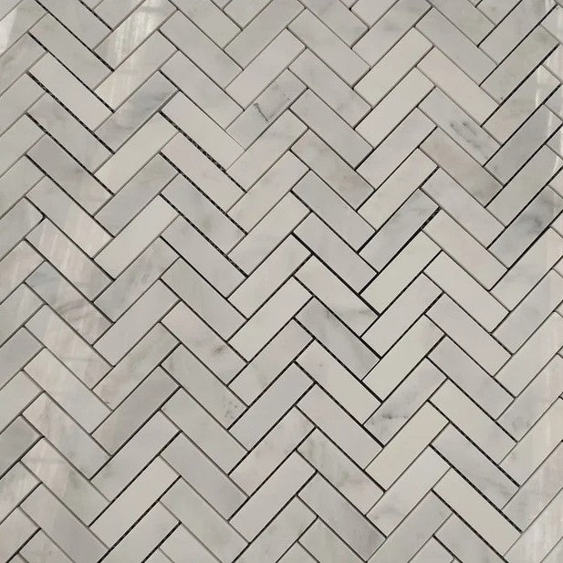 Carrara Venato Marble 1x3 Herringbone Mosaic Tiles