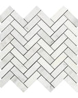 Carrara (Carrera) Venato Marble Mosaic Tile - 1x3” Herringbone - TileBuys