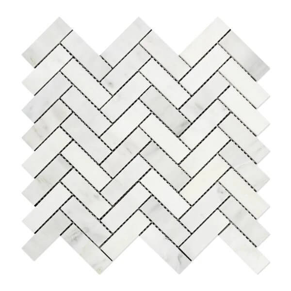 Carrara (Carrera) Venato Marble Mosaic Tile - 1x3” Herringbone - TileBuys