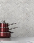 Carrara (Carrera) Venato Marble Mosaic Tile - 1x3” Herringbone - Polished - TileBuys