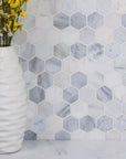 Carrara (Carrera) Venato Marble Mosaic Tile - 2” Hexagons - Polished or Honed - TileBuys