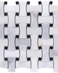 Carrara (Carrera) Venato Marble Mosaic Tile - Bone Basketweave Strips with Black Marble Accent Squares - Polished | TileBuys