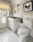 Carrara (Carrera) Venato Marble Mosaic Tile - Bone Basketweave Strips with Black Marble Accent Squares - Polished | TileBuys