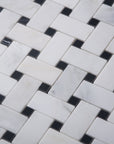 Carrara (Carrera) Venato Mosaic Tile - 1x2" Basketweave Strips with Black Marble Accent Squares - Polished | TileBuys
