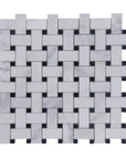 Carrara (Carrera) Venato Mosaic Tile - 1x2" Basketweave Strips with Black Marble Accent Squares - Polished | TileBuys