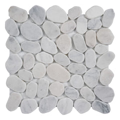 Carrara White Marble - Flat Pebble Pattern Mosaic Tiles for Bathroom Floors