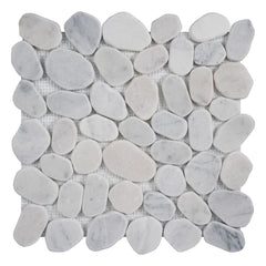5 Sq Ft of Carrara White Marble - Flat Pebble Pattern Mosaic Tiles for Bathroom Floors