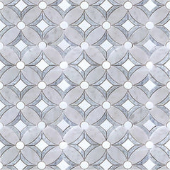 Carrara, Thassos and Argentina Blue Marble Waterjet Mosaic Tile in Tatius - TileBuys