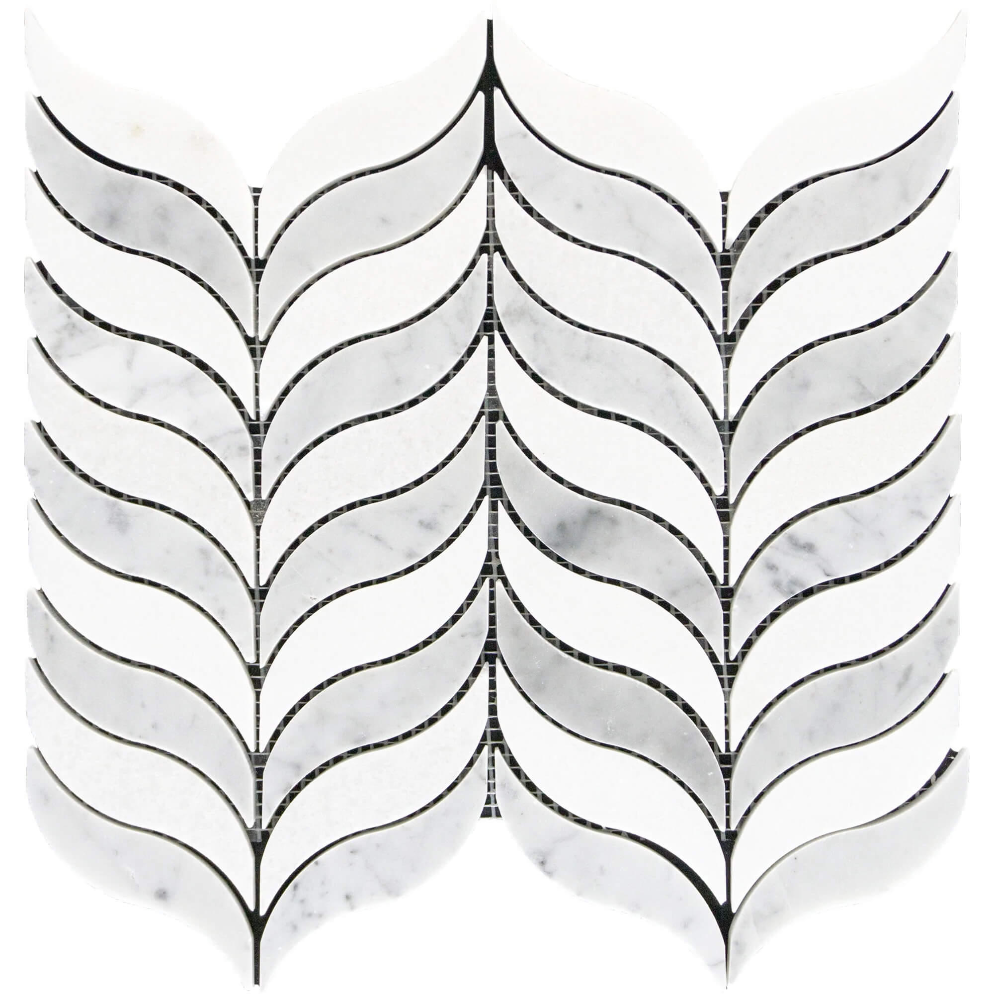 Carrara & Thassos Marble Feather Leaf Mosaic Tile in Tranquil Grace Wings - TileBuys
