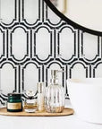 Carrara Venato and Nero Black Marble Window Medallion Waterjet Mosaic Tile - TileBuys