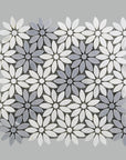 White and Gray Marble Daisy Flower Tile on Gray Background