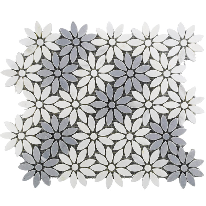 White and Gray Marble Daisy Tile