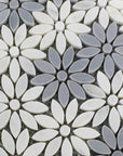 White and Gray Marble Daisy Tile Closeup
