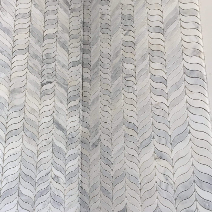 Carrara Venato Marble Feather Leaf Mosaic Tile in Mindful Grace Wings - TileBuys