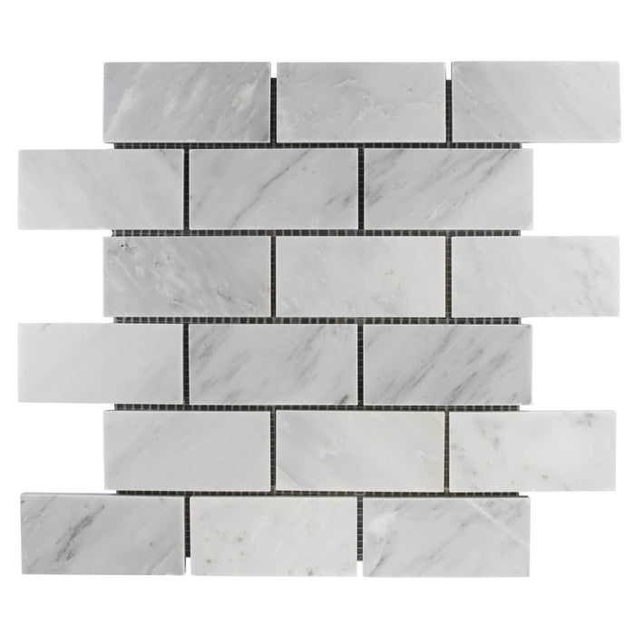Carrara Venato Marble Mosaic Tile in 2x4" Mini Brick Subway Tiles Pattern - Polished or Honed - TileBuys