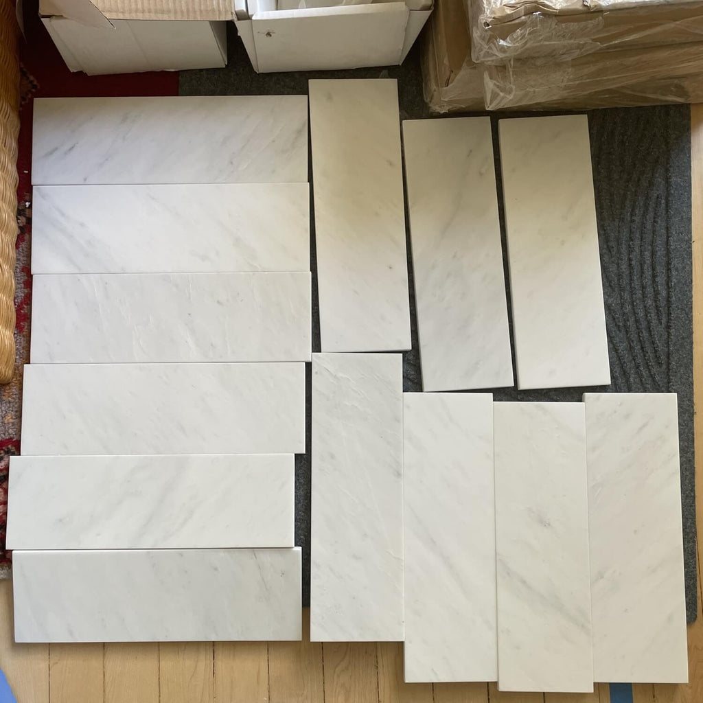 Carrara Venato Marble 4x12 Tiles in Natural Light