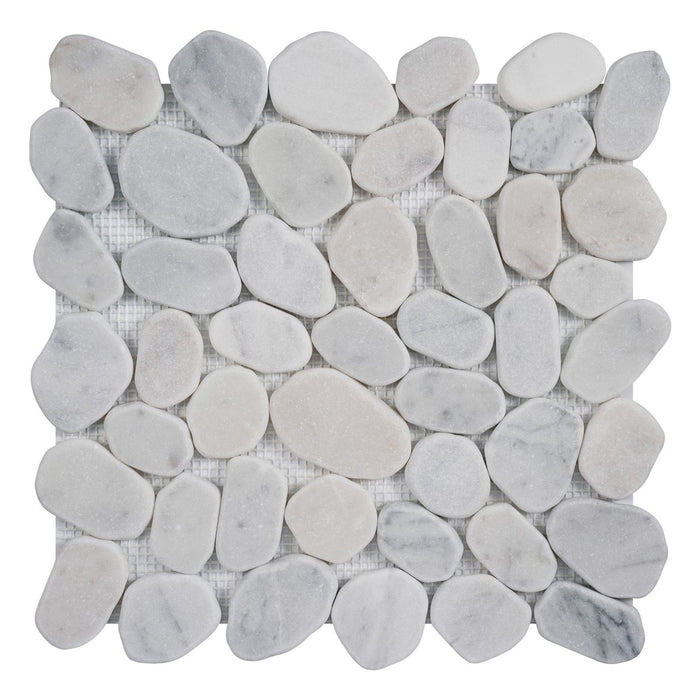Carrara White Marble - Flat Pebble Pattern Mosaic Tiles for Bathroom Floors - TileBuys