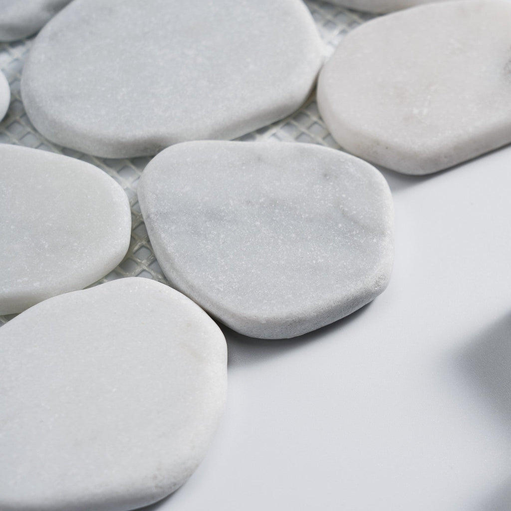 Carrara White Marble - Flat Pebble Pattern Mosaic Tiles for Bathroom Floors - TileBuys