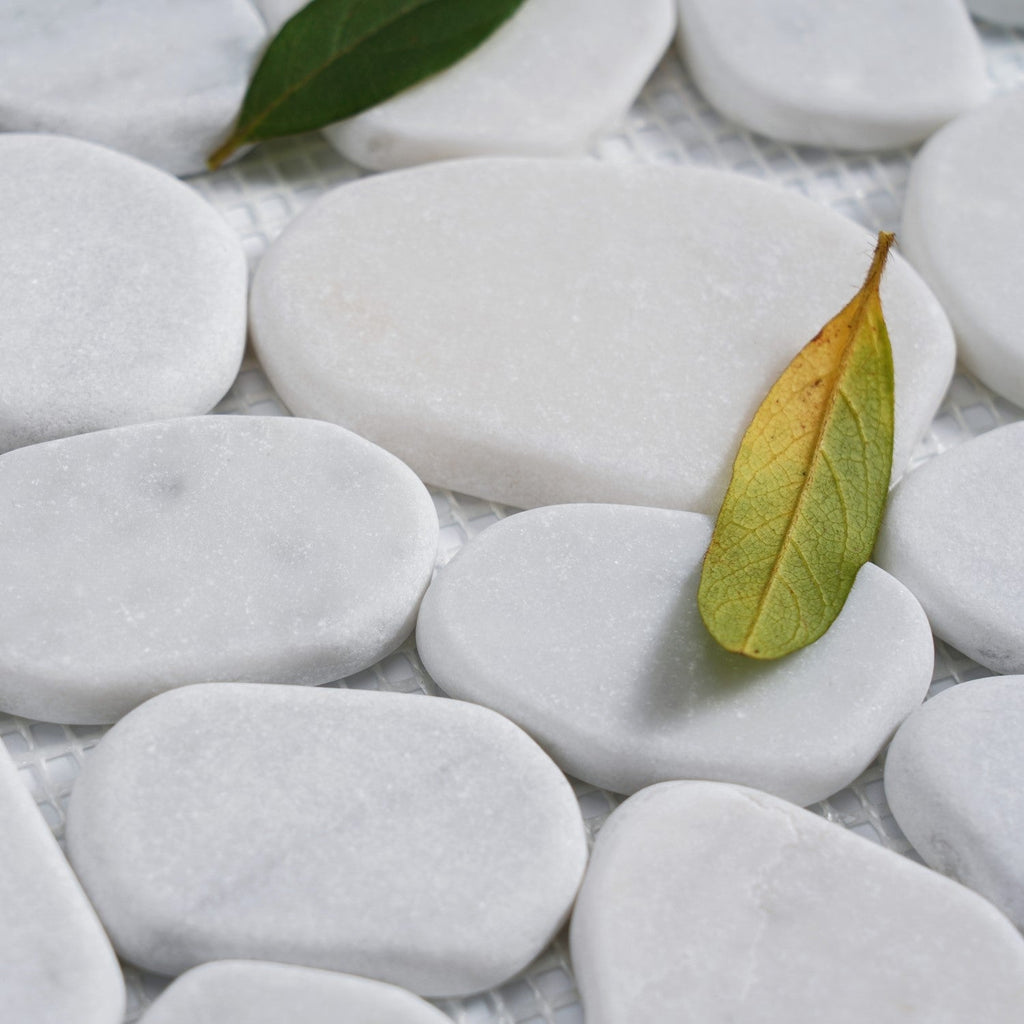 Carrara White Marble - Flat Pebble Pattern Mosaic Tiles for Bathroom Floors - TileBuys