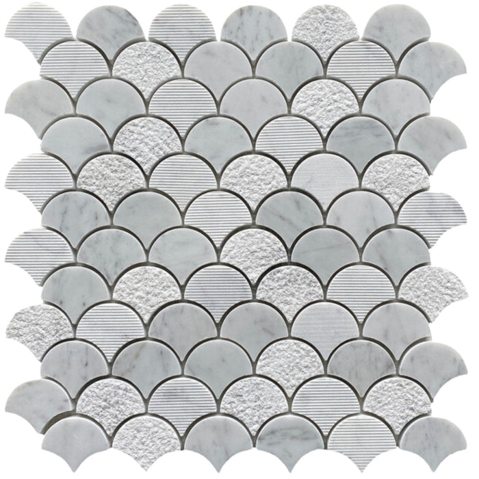 Carrara White Marble Textured Fan Mosaic Tile