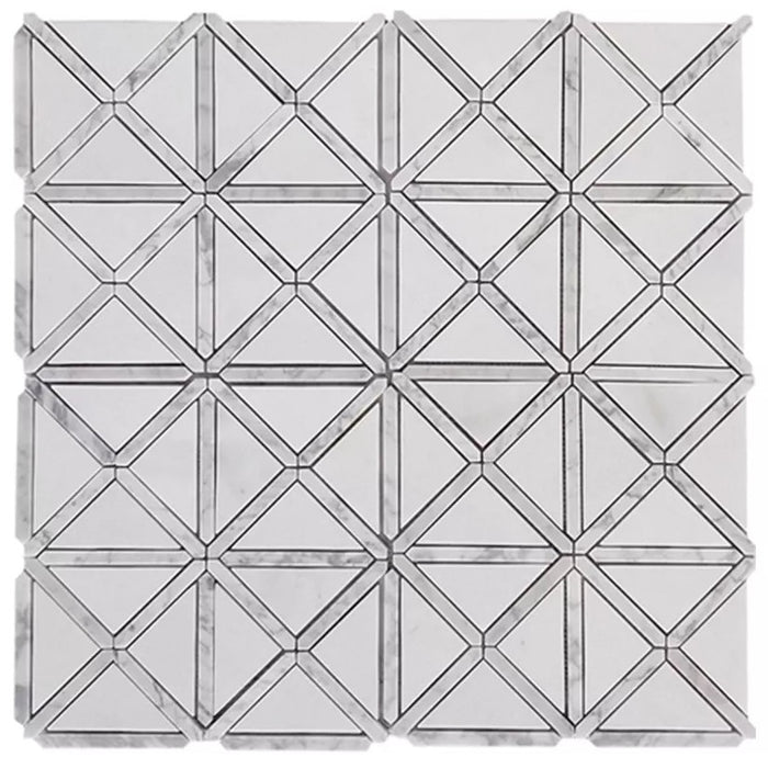 Thassos & Carrara Marble X Pattern Square Mosaic Tile