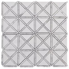 Thassos and Carrara Marble X Pattern Square Mosaic Tile