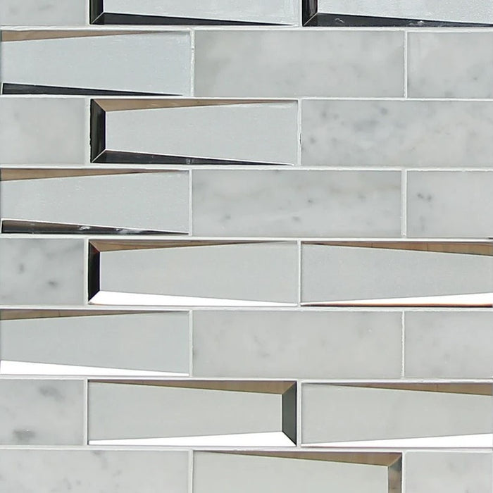 Bianco Carrara Marble and 3D Glass Subway Mosaic Tile