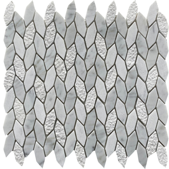 Carrara Marble Textured Leaf Mosaic Tile - Matte Finish