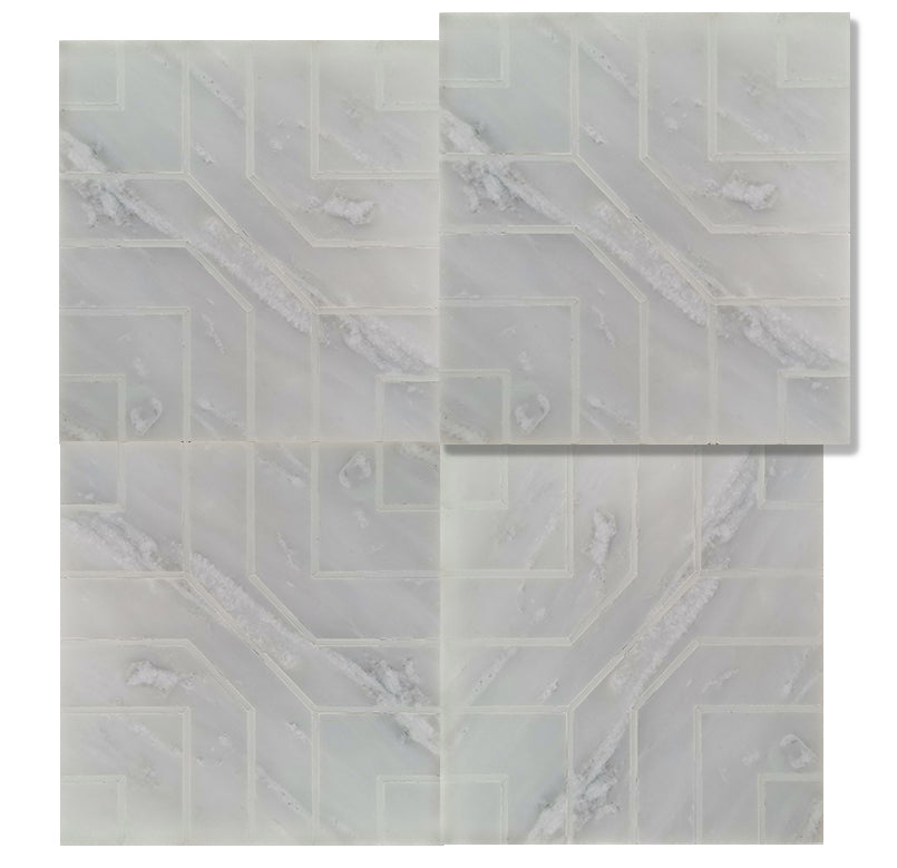 10 Sq Ft Framework Geometric Natural Stone Waterjet Mosaic Tile with Glass Inlay