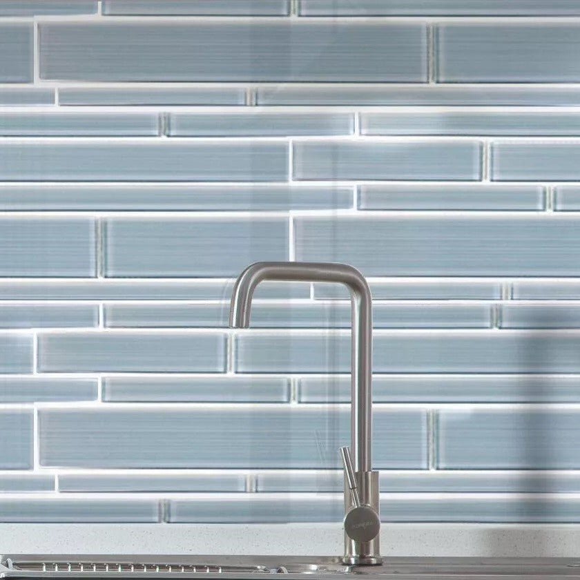Cerulean Blue Glass Strip Mosaic Tile - TileBuys
