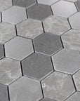 Closeup of Multi Finish Porcelain Charcoal Gray Hexagon Mosaic Tile