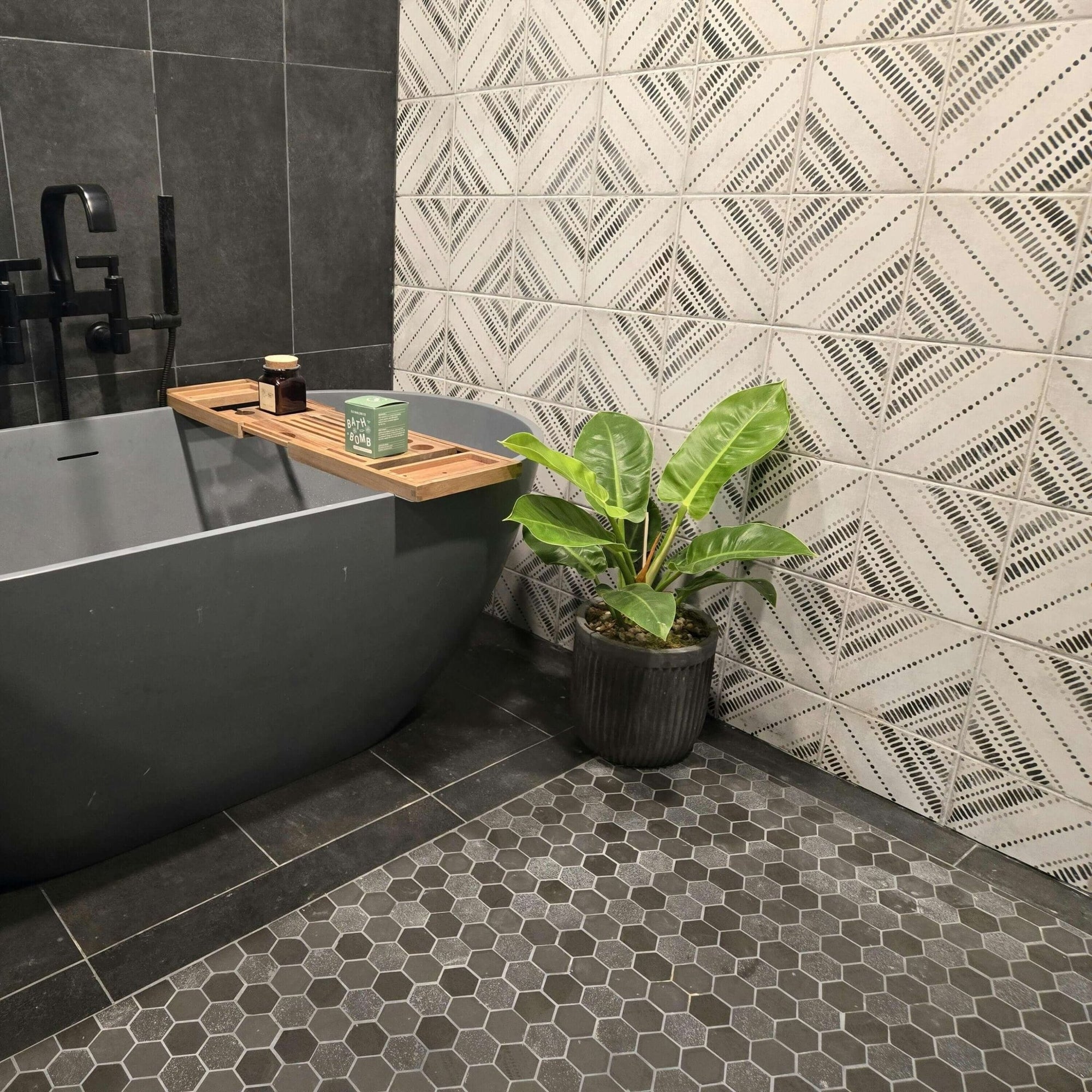 Charcoal Grey Multi Finish Porcelain Dark 2" Hexagon Tile - TileBuys