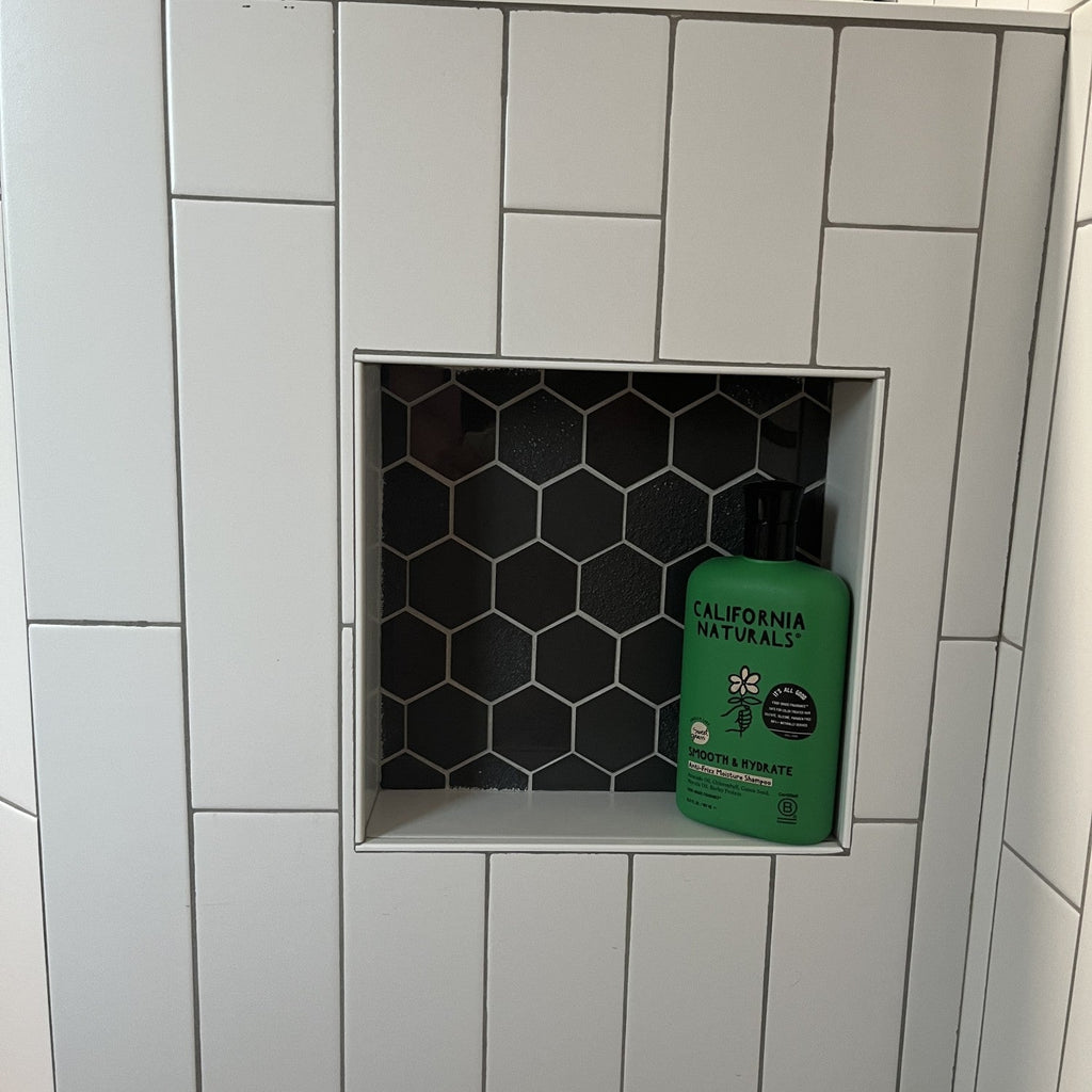 Multi Finish Porcelain Charcoal Gray Hexagon Mosaic Tile Shower Niche