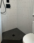 Multi Finish Porcelain Charcoal Gray Hexagon Mosaic Tile Shower Floor