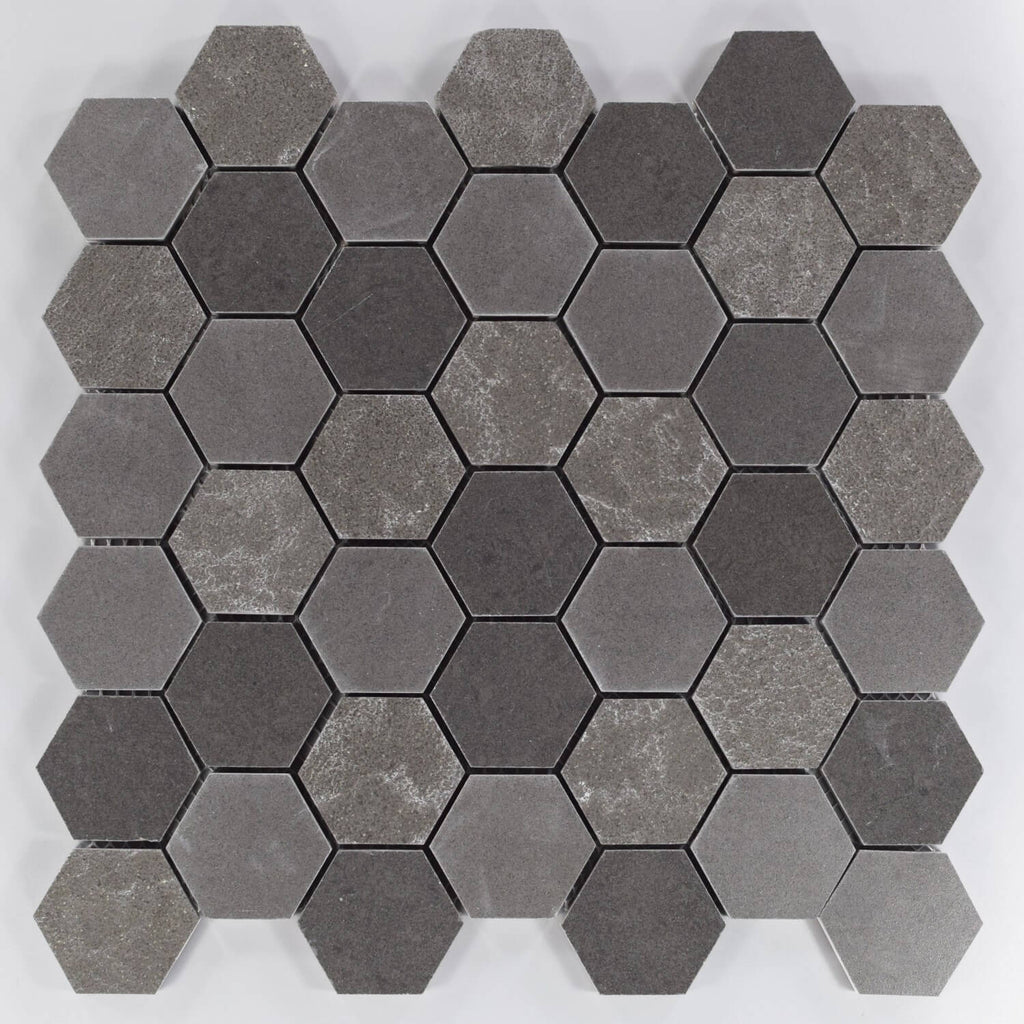 Multi Finish Porcelain Charcoal Gray Hexagon Mosaic Tile