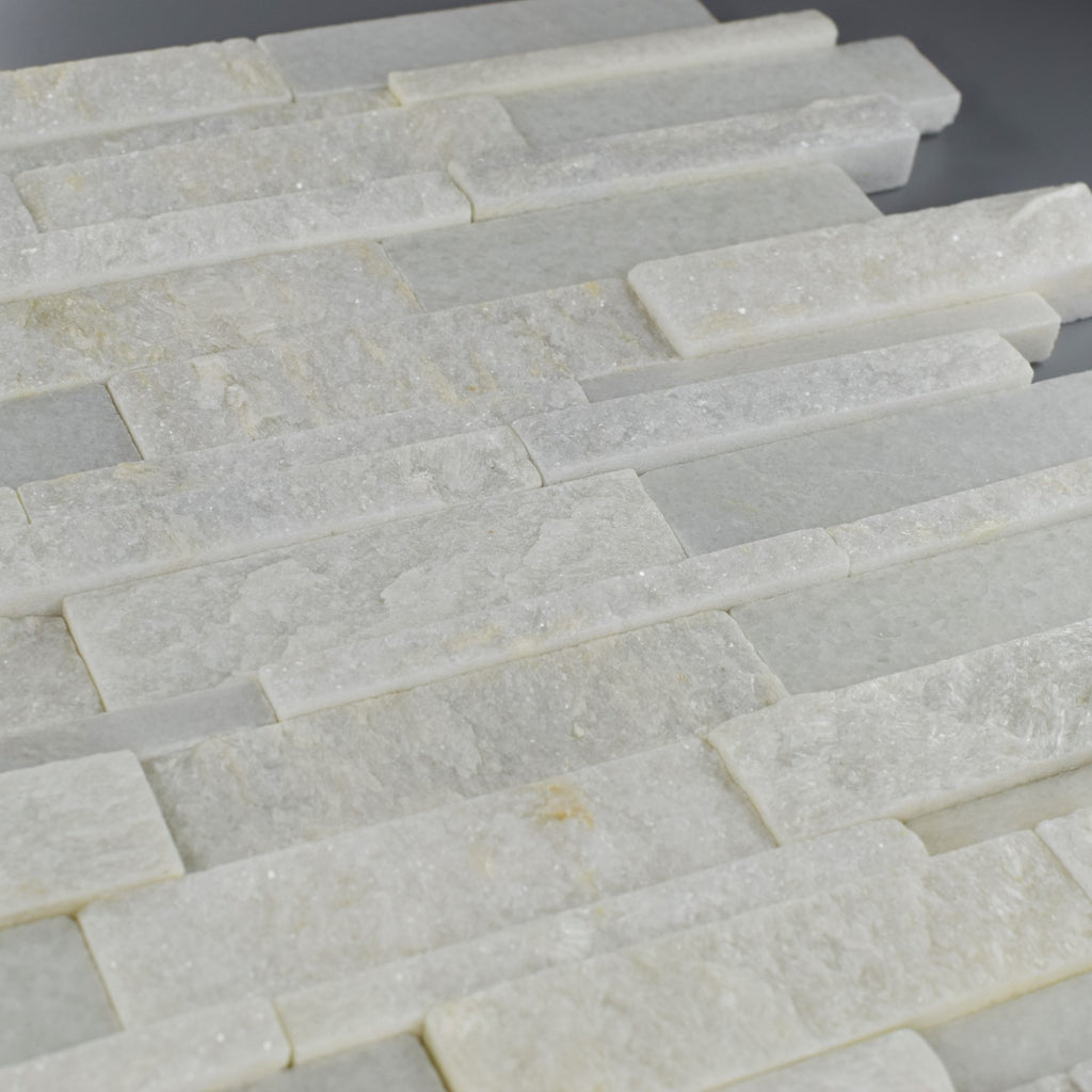White Slate & Quartzite Stacked Stone Tile - Honed & Split Face Finish