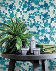 Coastal Bubbles Blue + Green Glass Mosaic Penny Circle Round Tile - TileBuys