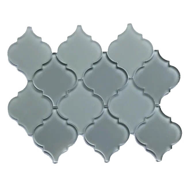 Coastal Gray Glass Arabesque Lantern Mosaic Wall Tile