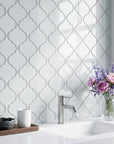 Coastal White Frosted Glass Arabesque Lanterns Mosaic Tile Bathroom Backsplash