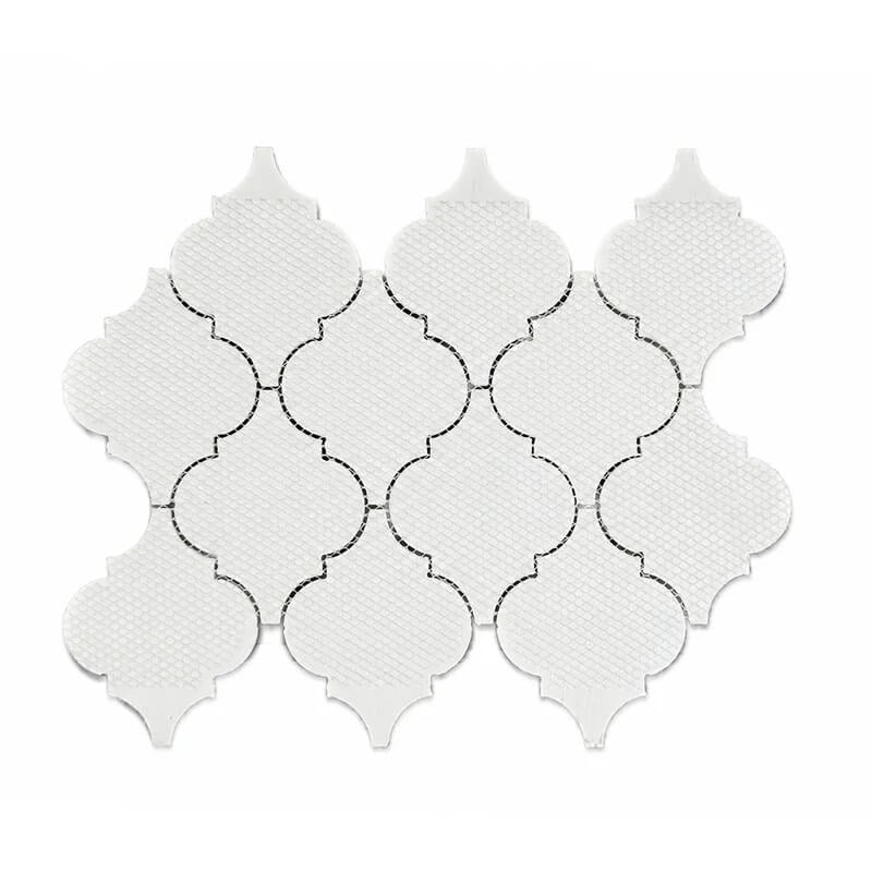 Coastal White Arabesque Mosaic Tile with Mesh Backing
