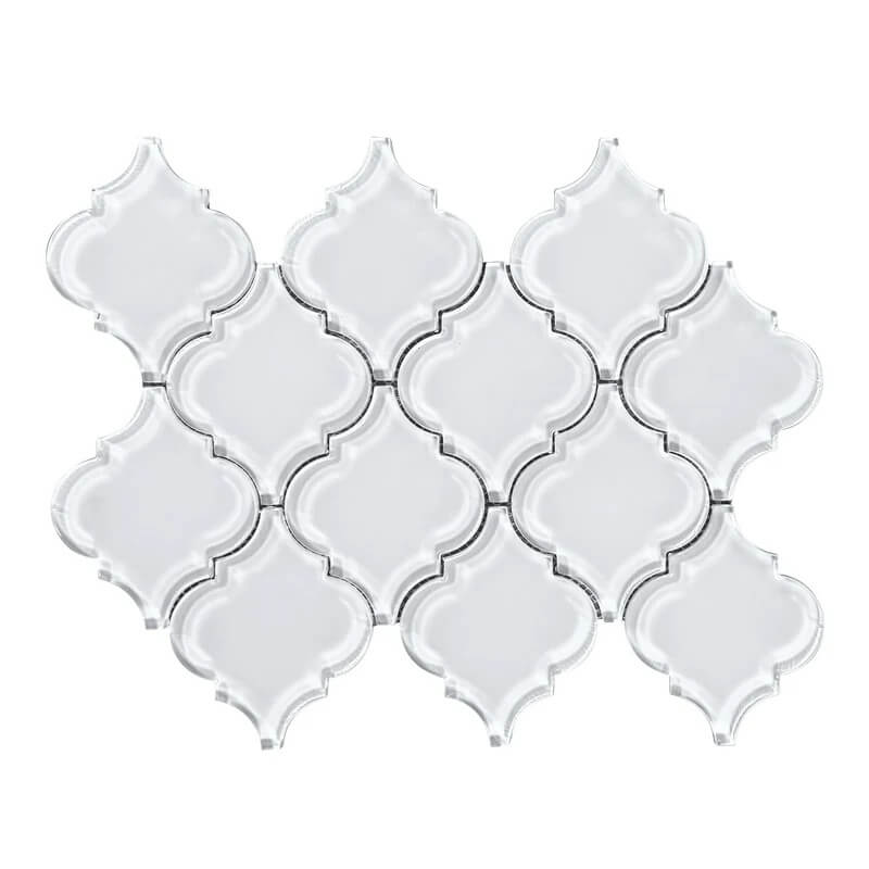 Coastal White Frosted Glass Arabesque Lanterns Mosaic Wall Tile