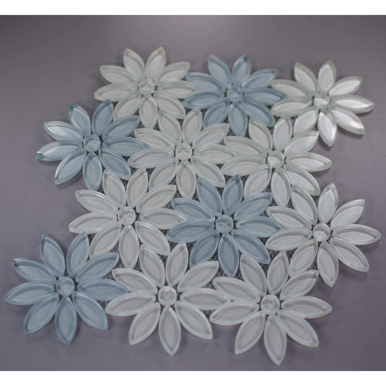 Crystal Blue Daisy Flowers Glass Mosaic Tile - TileBuys