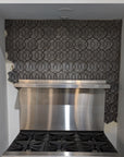 Dark Bronze Textured Porcelain Arabesque Mosaic Tile Stove Backsplash