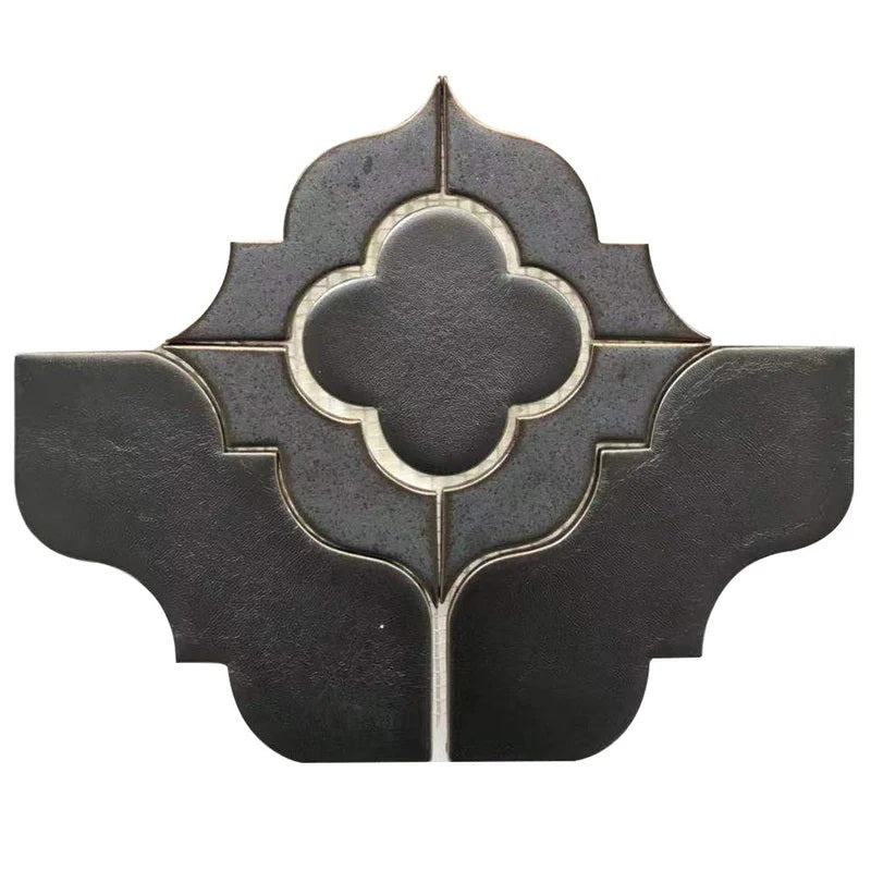 Dark Brown Porcelain Clover Quatrefoil Mosaic Tile