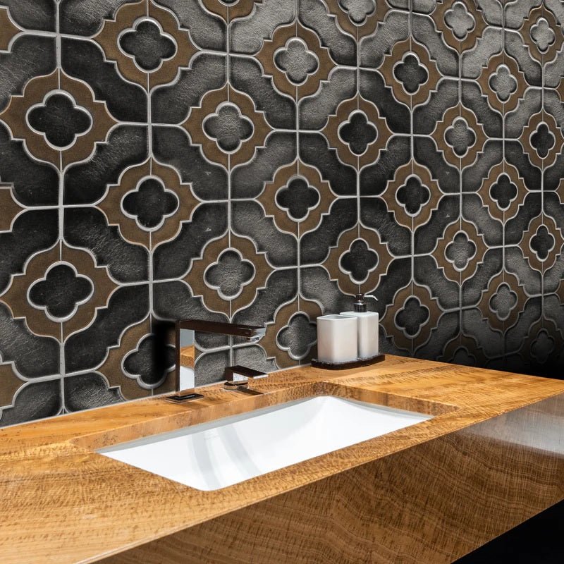 Dark Brown Porcelain Clover Quatrefoil Mosaic Tile Bathroom Backsplash