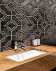 Dark Brown Porcelain Clover Quatrefoil Mosaic Tile Bathroom Backsplash