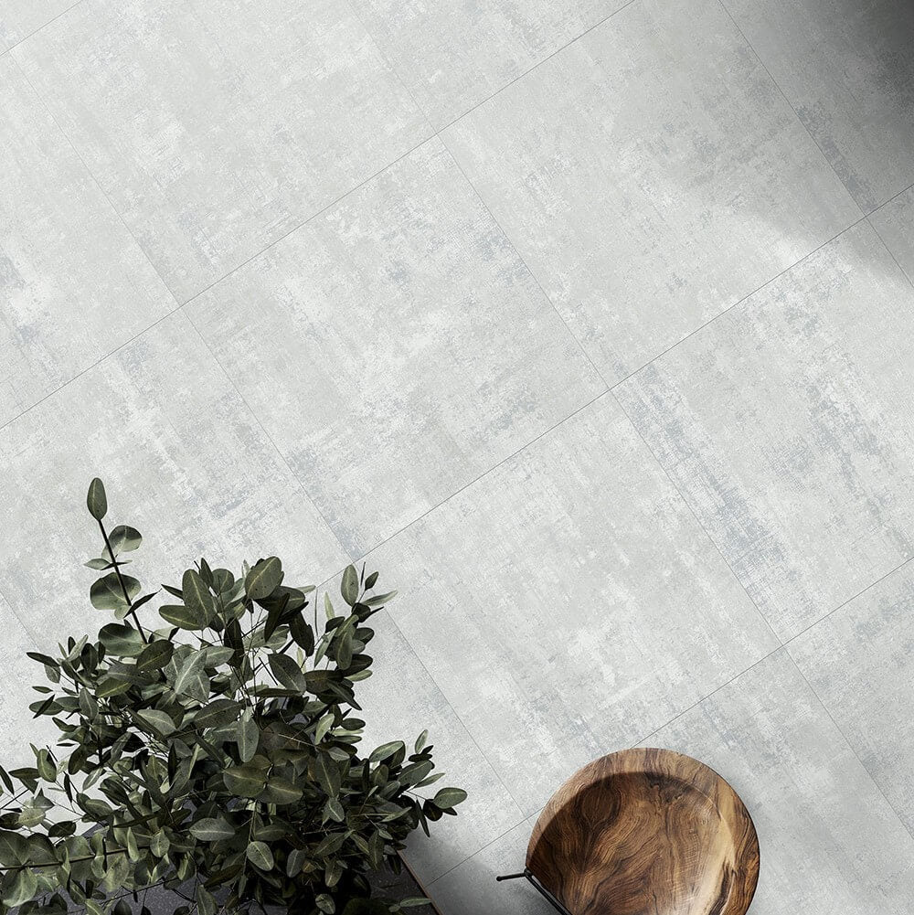 Distressed White 24x24 Porcelain Tile Floor